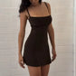 Sexy Brown Slip Dress with Spaghetti Straps Micro Mini Dresses Woman Clothing