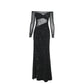 Rhinestone Mesh Off Shoulder Long Sleeve Maxi Dress Dinner Outfits Women Elegant Sexy Evening Party Dresses
