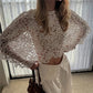 Cute Women See Through Crochet Lace Cape Short Top Crew Neck Batwing Sleeve Cropped Layering Top Matching Camisole