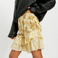 Women Boho Vintage Printed Lace Ruffle Shorts Elastic Drawstring Waist Flowy Casual Shorts Summer Vacation Streetwear