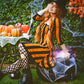 Gothic Striped Dress for Women Square Neck 3/4 Sleeve Lace Edge A Line Midi Dress Witch Cosplay Party Costume