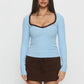 Women Long Sleeve Slim Fit Autumn Commuting Y2k Clothes Female Tee Top Casual V-Neck Patchwork T-shirt Pullover