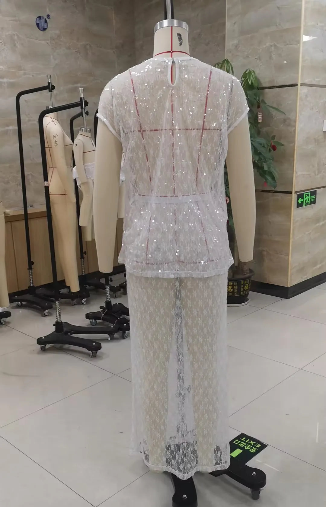 Women's Y2K 2 Piece Skirt Outfits Cap Sleeve Sheer Sequins Flower T shirt Tops and Long Skirt Fashion Matching Set