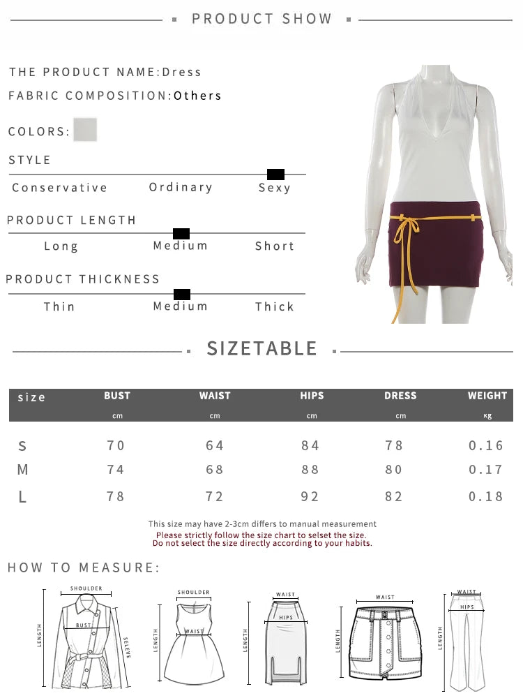 Lace-Up Tassel Decoration Mini Dress Woman Halter Low-Neck Backless Color Blocking Design Skinny Wrap Hip Bodycon