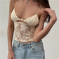 Women Lace Mesh Camisole Spaghetti Strap Sheer Floral Lace Chest Cutout Crop Top Slim Fit Y2K Streetwear Nightclub Party