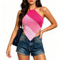 hriigin Cute Women Striped Crochet Halter Neck Top Knit Sleeveless Triangle Hem Crop Top Backless Summer Top Casual Daily Wear