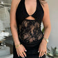 See Through Lace Patchwork Halter Mini Dresses for Women Sexy Vacation Outfits 2025 Summer Dress