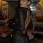 Hollow Out Knit Sexy Maxi Dress Women Fashion See Through Smock Dress Elegant Long Sleeve Backless Fishtail Dress