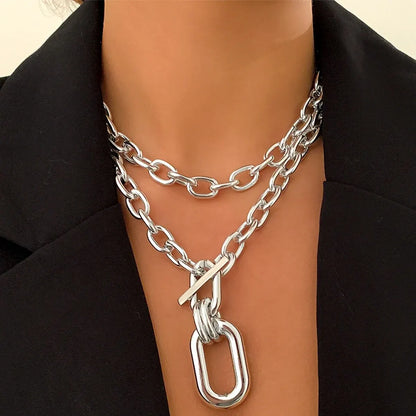 2Pcs Exaggerated Chunky Chain CCB OT Buckle Pendand Choker Necklace for Women Heavy Metal Link Jewelry Accessories Steampunk Men