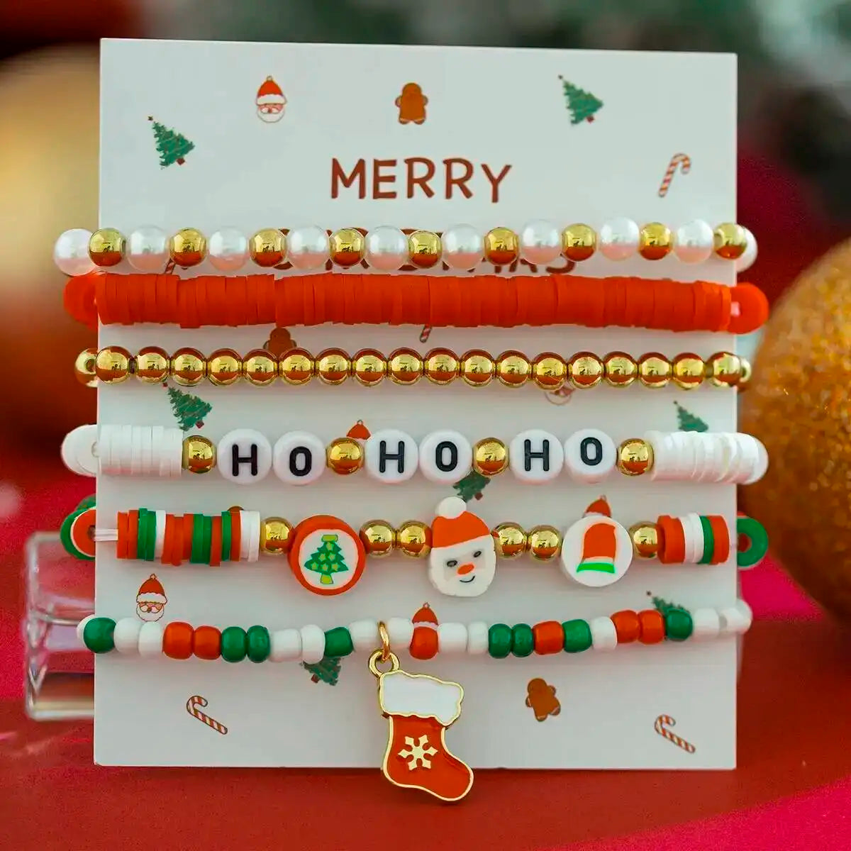 6pcs New Cute Christmas Boots Pendant Bangles Women Boho Imitation Pearl Adjustable Bracelet Jewelry Christmas Gift