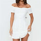 Y2K Aesthetic Off Shoulder Frill Mini Dress Women Textured Fabric Front Buttons Back Bow Slim Party Vacation Sundress