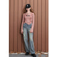 Women's Asymmetrical Ribbed Knit Top with Letter Embroidery, Flare Long Sleeve Pink Tee for Everyday Casual
