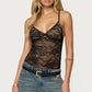 Women Sheer Lace Camisole V Neck Spaghetti Strap Tank Tops Y2k Backless Sleeveless Floral Lace Cami Top Party Clubwear