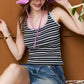 Striped Colorful Trim Tank Top, Embroidered U-Neck Slim Knit Camisole, Casual Y2K Sleeveless Top for Women