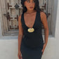 Elegant Deep V Neck Front Gold Clasp Sexy Maxi Dress For Women Black Gown Sleeveless Slim Fit Long Tank Dress Elegant