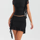 Elegant Ruffle Two Piece Set Women O Neck Short Sleeve Crop Tops And Mini Skirt Femme Fashion Party Sexy Dress Set 2023