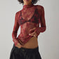 Women's Lace Layering Top Long Sleeve Sheer Mesh Mock Neck Undershirt Y2K Lace Floral Tops See Through Shirt Blouse