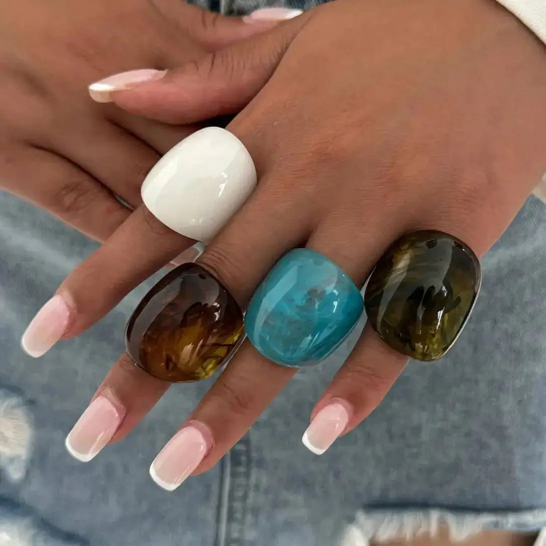 Boho Smudging Chunky Finger Rings for Women Fashion Irregular Acrylic Resin Water Drop Oval Knuckle Y2K Jewelry Gift