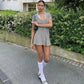 Fashion Patchwork Button Up Short Sleeve Shirt Dress Woman Clothes Office Casual White Black Grey Mini Dress