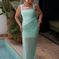 Elegant Ruched Sexy Maxi Dress Women Gown Patchwork Square Collar Sleeveless Backless High Waist Club Party Long Dress