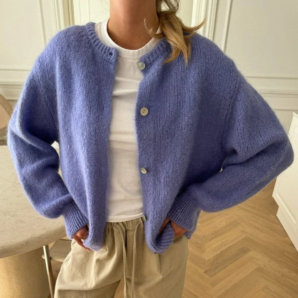 Women's Solid Color Cardigan Fuzzy Long Sleeve Button Down Sweater Soft Knit Tops Winter Fall Outerwear Y2K Clothes
