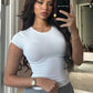 Crew Neck Short Sleeve Crop Tops Solid Color Basic Tight Fitted T Shirts Summer Clothes Woman