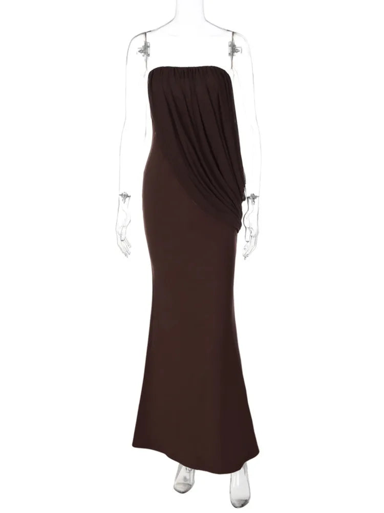 Strapless Draped Sexy Maxi Dress Elegant Bodycon Long Evening Party Dress Sleeveless Pleated Formal Wedding Guest Dress