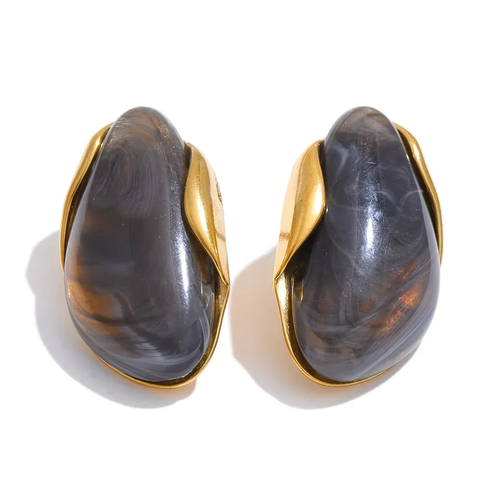 New Design Brown Green Beige Resin Geometric Adjustable Ring Golden PVD Stainless Steel Rust Proof Finger Jewelry Gift