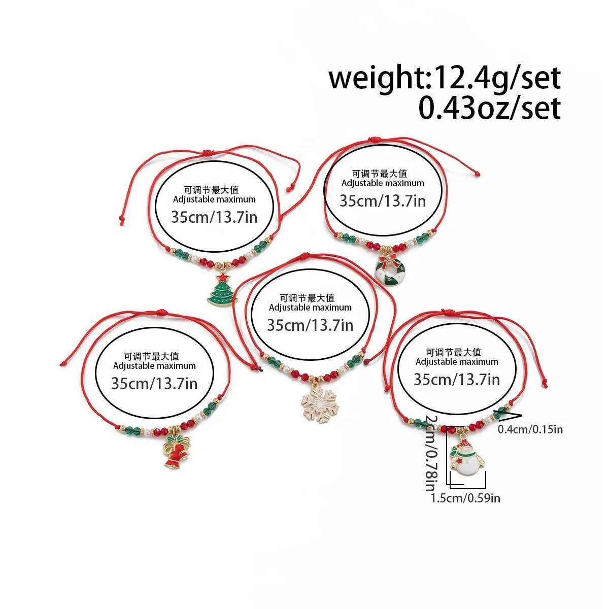 Christmas 5 Pcs/Set Adjustable Jewelry Set for Women with Snowman Snowflake Tree Pendant Cute Trendy Exquisite Rope Bracelets