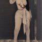 Irregular Knot 2-piece set Women Patchwork Full Sleeve Hollow Top+Flare Pants Sexy Tassel Stretch Clubwear Overalls