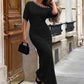 Off-shoulder Backless Sexy Maxi Dress Women Elegant Black Bodycon Ruched Split Party Club Long Dress Female Gown