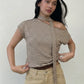 Women T Shirts Brown Striped Asymmetrical One Shoulder Short Sleeve Crop Tops Summer Clothes 2026
