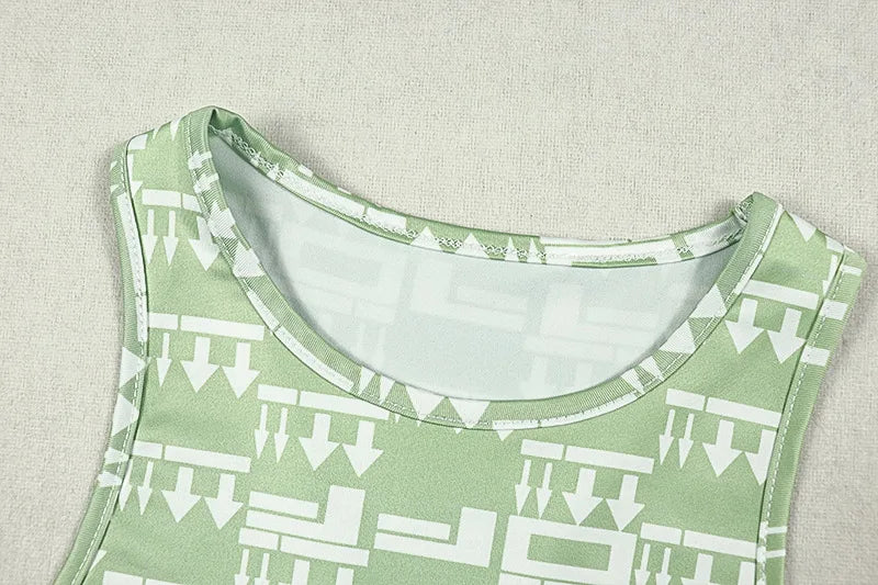 Arrow Print 2 Piece Set Women o-Neck Hollow Tank Tops+Skinny Gradient Long Pants Daily Casual Fashion Sporty Outfits