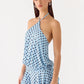 Polka Dot Backless Sexy Mini Dress Women Elegant Blue Halter Off-shoulder Sleeveless Ruched Club Party Dress Female