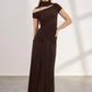 Hollow Out Short Sleeve Sexy Maxi Dress Women Brown Turtleneck Draped Ruched Bodycon Club Party Long Dresses Female