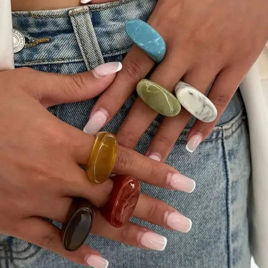 Colorful Gradient Textured Resin Geometric Square Ring, Irregular Creative Charm Accessory, Daily Hand Jewelry