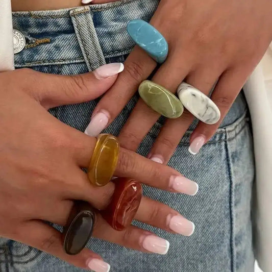 Colorful Gradient Textured Resin Geometric Square Ring, Irregular Creative Charm Accessory, Daily Hand Jewelry