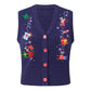 Women Christmas Embroidery Knit Waistcoat V Neck Sleeveless Button Front Cropped Sweater Vest Patterns Xmas Daily Wear