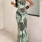 Summer Tiger Print 2-Piece Set Women Halter Bandage Swing Collar Backless Vest+Folds Tassel Long Skirt Fashion Party Suit