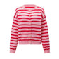 Womens Striped Knit Cardigan Round Neck Button Front Long Sleeve Loose Fit Casual Sweater Winter Fall Knit Outerwear