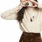 Women's Casual Graphic Long Sleeve Top with Cartoon Print, Cozy White Tee for Everyday Wear