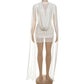 Pleated Mesh Mini Dress with Cape Sleeve See Through White Party Dresses Sexy Club Wear Woman Clothes