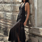 Halter V Neck Sexy Maxi Dress Women Gown Fashion Off-shoulder Sleeveless Backless Draped Ruched Club Long Dress Elegant