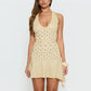 Y2K Polka Dot Halter Neck Mini Dress Backless Flowy Ruffle Hem Sleeveless Bodycon Dress Women Summer Vacation Outfit