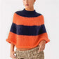 Y2K Striped Fuzzy Poncho Sweater Women Mock Neck Loose Half Sleeve Cropped Knit Cape Pullover Daily Street Outfit