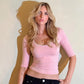 Lace Trim Scoop Neck Half Sleeve Crop Tops for Woman Pink T Shirts 2026 Fall Cutecore Clothes 2000s