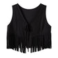 Women Retro Western Fringe Crop Vest Sleeveless Faux Suede V Neck Tie Front Tassel Waistcoat Festival Casual Outerwear