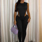Sexy Women Tracksuit 2 Piece Set Sleeveless Side Split Bodysuit+Ruched Foot Leggings Matching Hipster Street Outfits