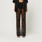 Lace Bell Bottom Pants for Women Sexy See Through Flare Leggings Hollow Out Mesh Sheer Cover Up Trousers Party Club