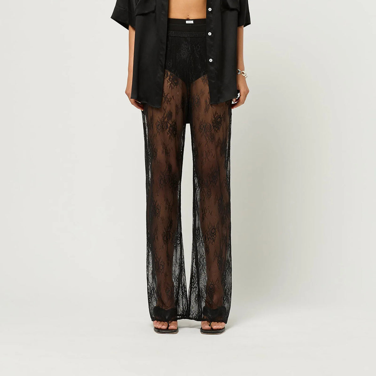 Lace Bell Bottom Pants for Women Sexy See Through Flare Leggings Hollow Out Mesh Sheer Cover Up Trousers Party Club